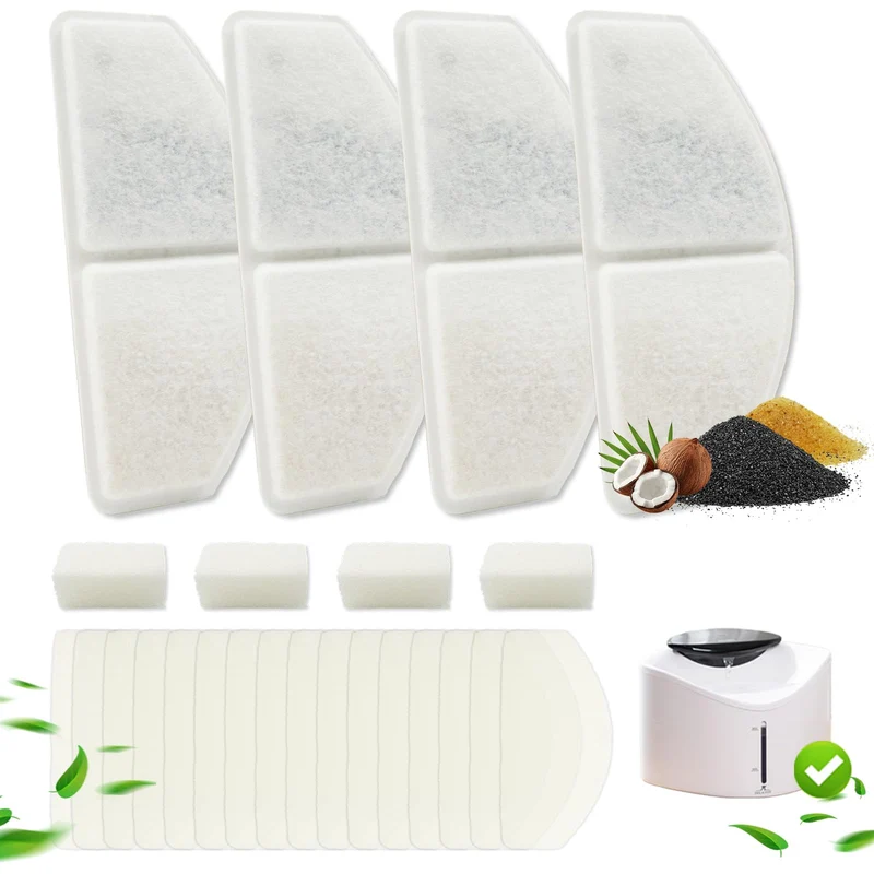 HALKYDY YPD-C015W – Ensemble filtre pour fontaine chat (4 filtres de rechange + 4 filtres pompe + 16 éponges)