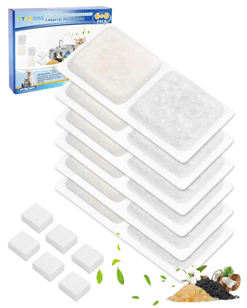 MyfatBOSS Filtres de Rechange pour Fontaine ECOCONUT 13 L – Lot 6 Charbon + Éponge