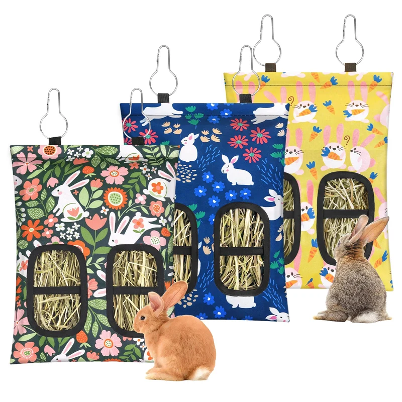 YedsIntu: Lot de 3 Sacs-Foin pour Lapin et Petits Animaux, 2 Trous, Suspendables (11,8 x 8,7 pouces)