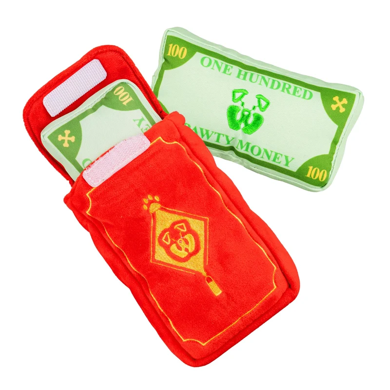 PAWTY Jouet Chien Enveloppe Rouge – Peluche Nouvel An avec Sifflet et Monnaie Amovible