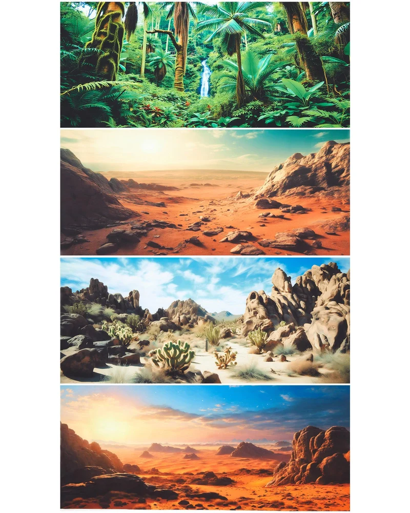 Breling – 4 ensembles de fonds pour terrarium réptile 122 x 61 cm | Désert Gobi et forêt tropicale, Polyester durable