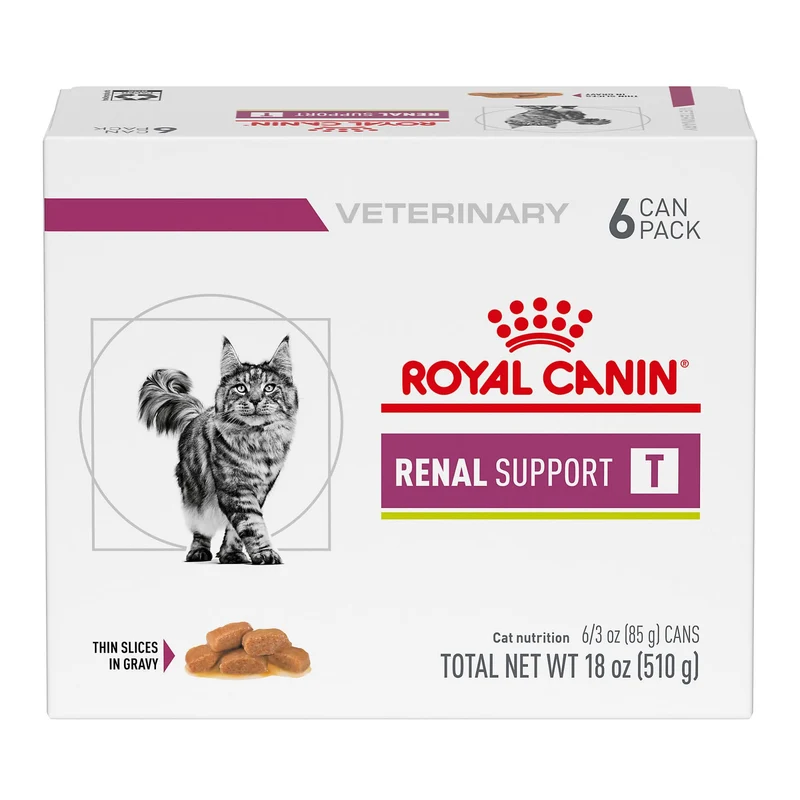 ROYAL CANIN Régime Vétérinaire Rénal Renal Support T – Pâtée humide pour chat adulte, tranches fines dans sauce, lot de 6 boîtes de 3 oz