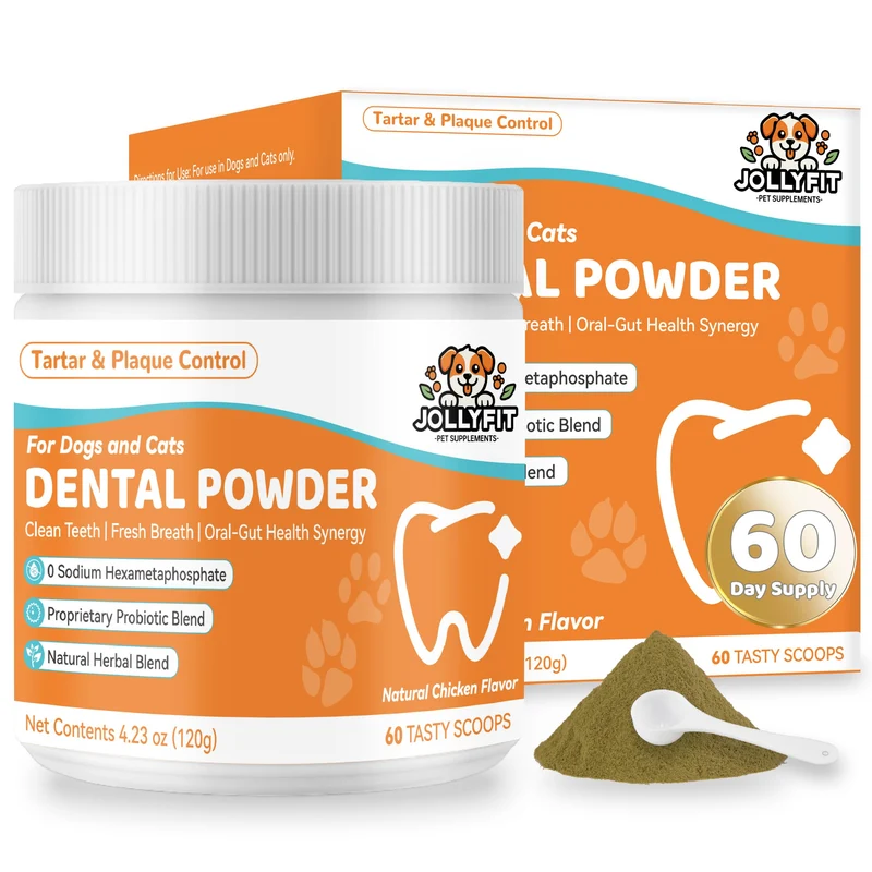Jollyfit — Poudre nettoyante dentaire pour chien, haleine fraîche, sans sodium hexametaphosphate, 60 dosettes (120 g)