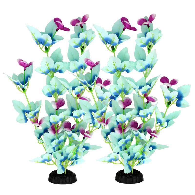 DVHEY Plantes d'aquarium en soie 16 pouces – Décor Betta, lot de 2 (Blanc et Bleu)