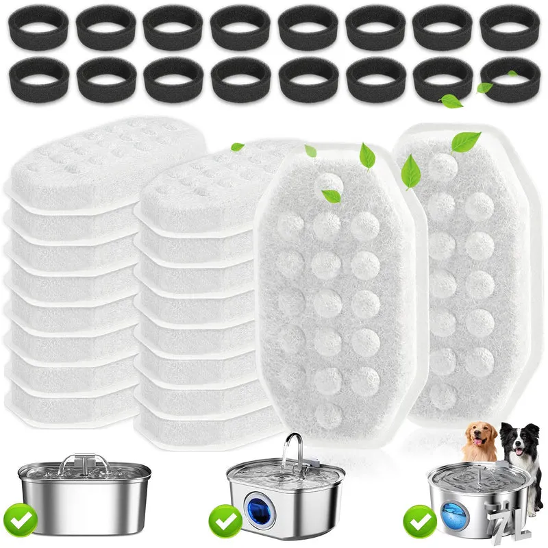 Hoscabss - 32 Filtres pour Fontaine Eau Chat 3,2L Rellaty/Neareal | Charbon Actif + Éponges Pré-Filtration