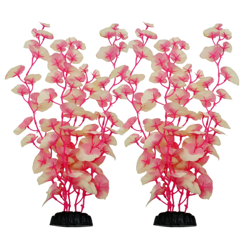 DVHEY Plantes d'aquarium en soie 16 pouces - Décor Betta (lot de 2) Blanc et Rose