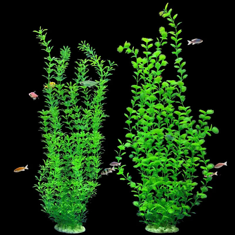 SIYIPURR Plantes d'Aquarium 23,6 Pouces - Décor Réaliste Artificiel, 2 Sections Ajustables, Durable et Sûr pour Eau Douce et Eau Salée (Vert Style A)