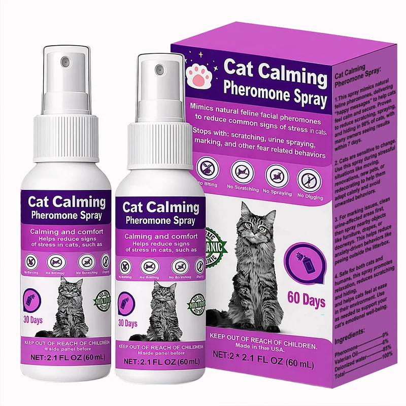 RUNMAT Spray apaisant pour chat avec phéromones – Réduction du stress et des comportements – 2×60 mL
