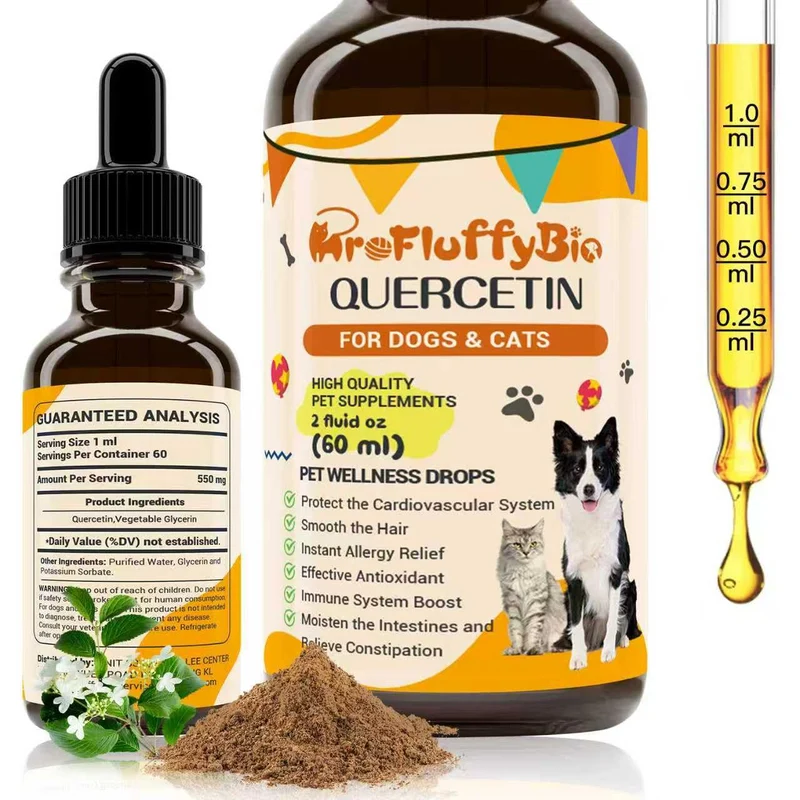 ProFluffyBio Quercétine pour Chiens – Gouttes Liquides 60 ml, Soutien Allergies, Immunité et Santé de la Peau