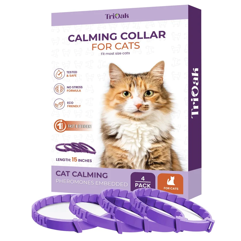 TriOak Collier Calmant par Phéromones pour Chats – Lot de 4 Violet, Sécurité à Rupture