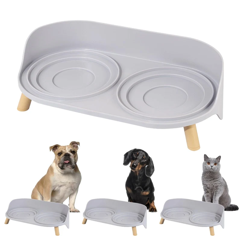 PTOBER Support Gamelle Surélevée – Table d’alimentation pour petits et moyens chiens et chats – Gris