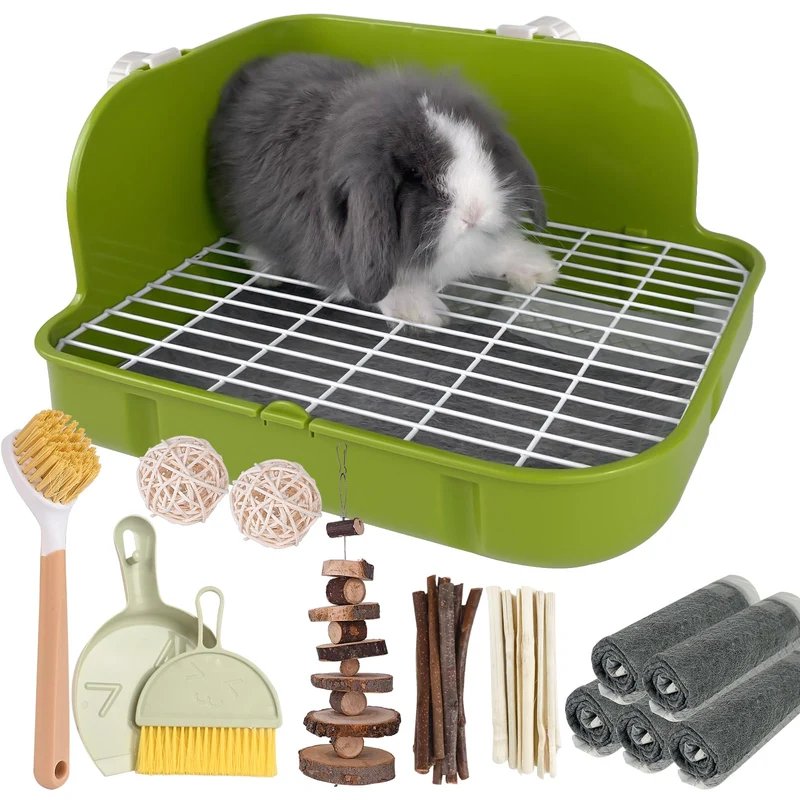 Yuoaes Litière Lapin Carré – Bac Coin, Grille Amovible, Vert Herbe
