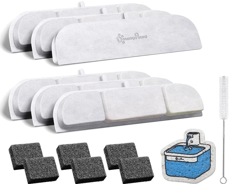 DownyPaws DPWFP6 – 6 filtres de remplacement pour fontaine chat, 3 mois