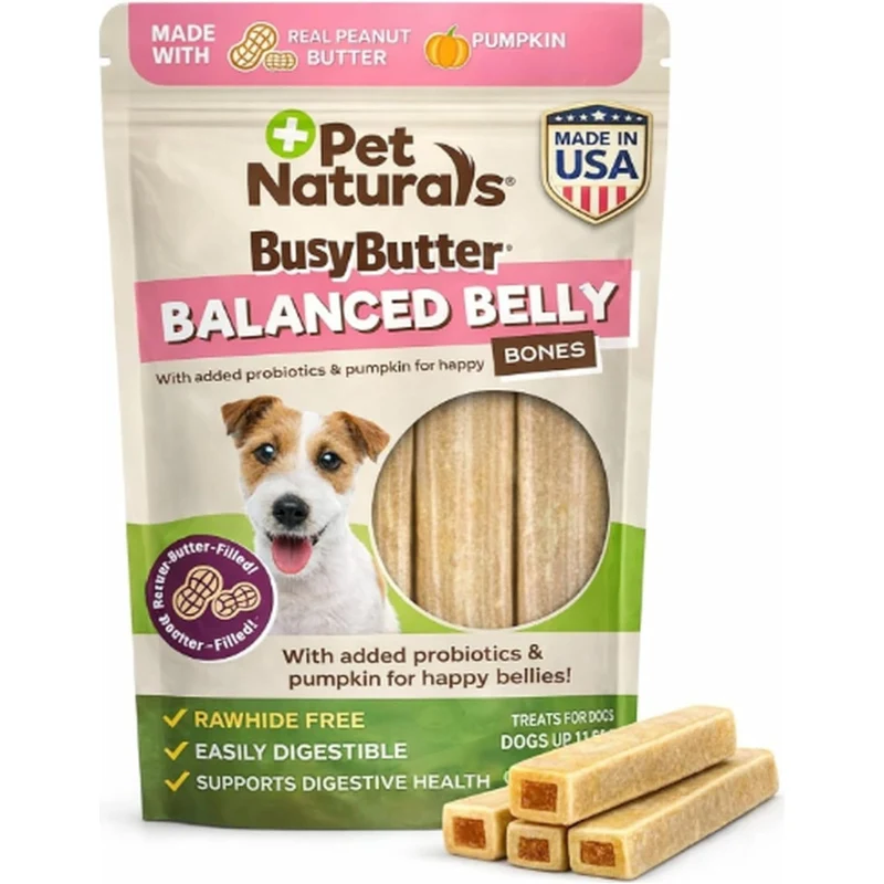 Pet Naturals BusyButter Os au Beurre de Cacahuète pour Chiens - Sans Cuir, Probiotiques & Citrouille, 22 Pièces