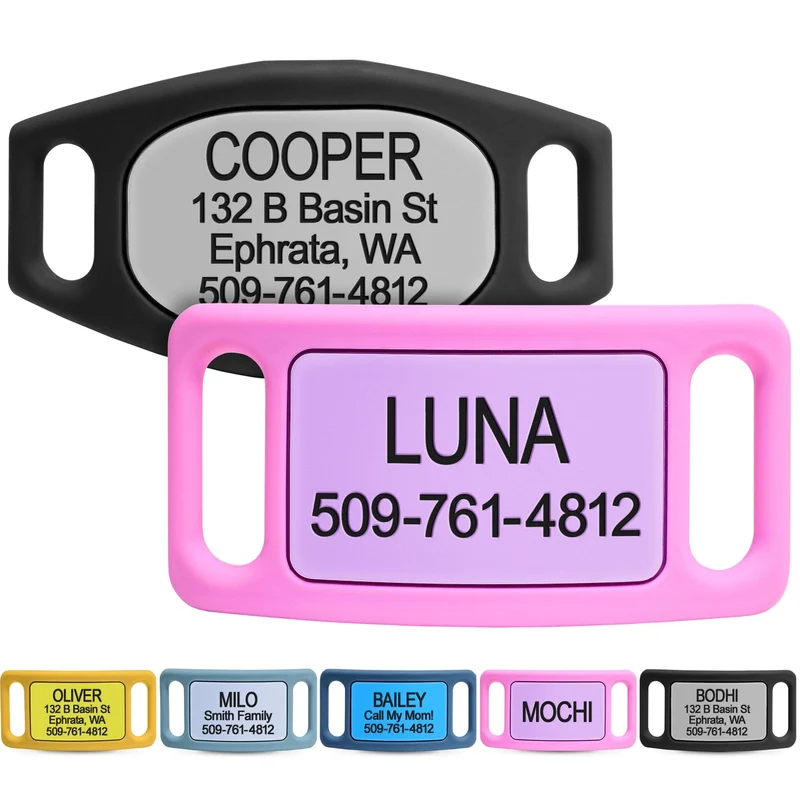 GoTags Étiquette d'identification en silicone silencieuse — personnalisable, 5 couleurs, pour colliers de chiens et chats