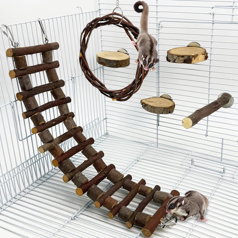 BNOSDM Sugar Glide – Accessoires de cage en bois (6 pièces) : échelle, balançoire et plateformes
