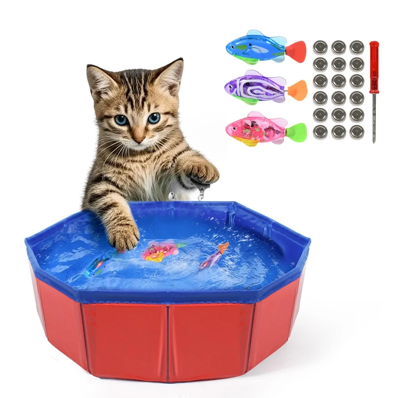 Esoes Cat Pool — Jouet piscine LED robotisée pour chat, 3 poissons auto-nageants, 12 pouces