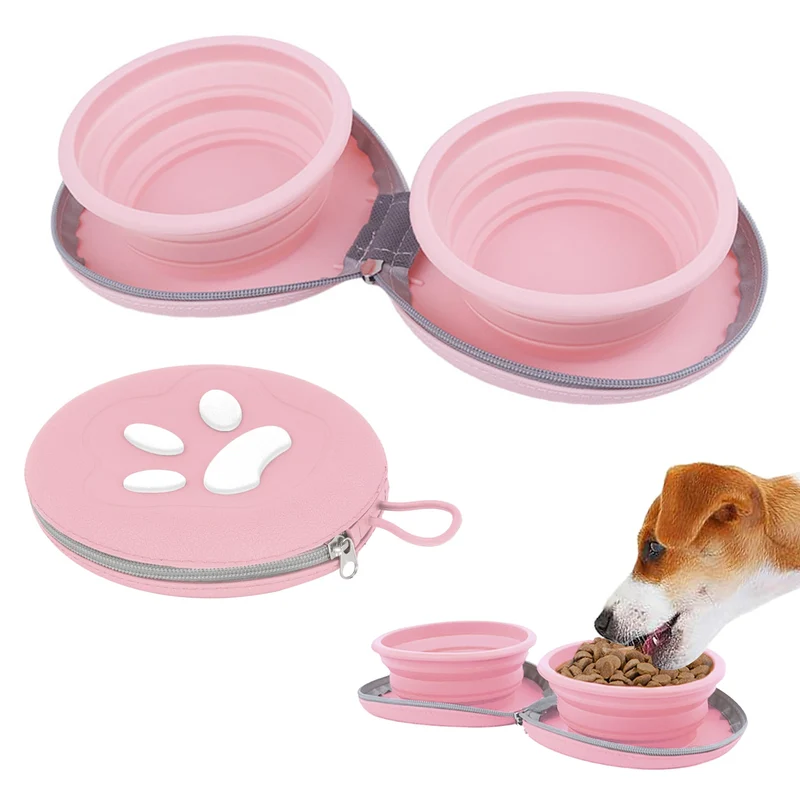 Gamelles PawSailor pour chien pliables 2-en-1 – Portable 25oz Rose