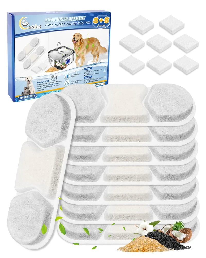 Cunina: 8 filtres et éponges pour fontaine d'eau animale – compatible MAILOFY WF120 et Zuqqony DYSJ01