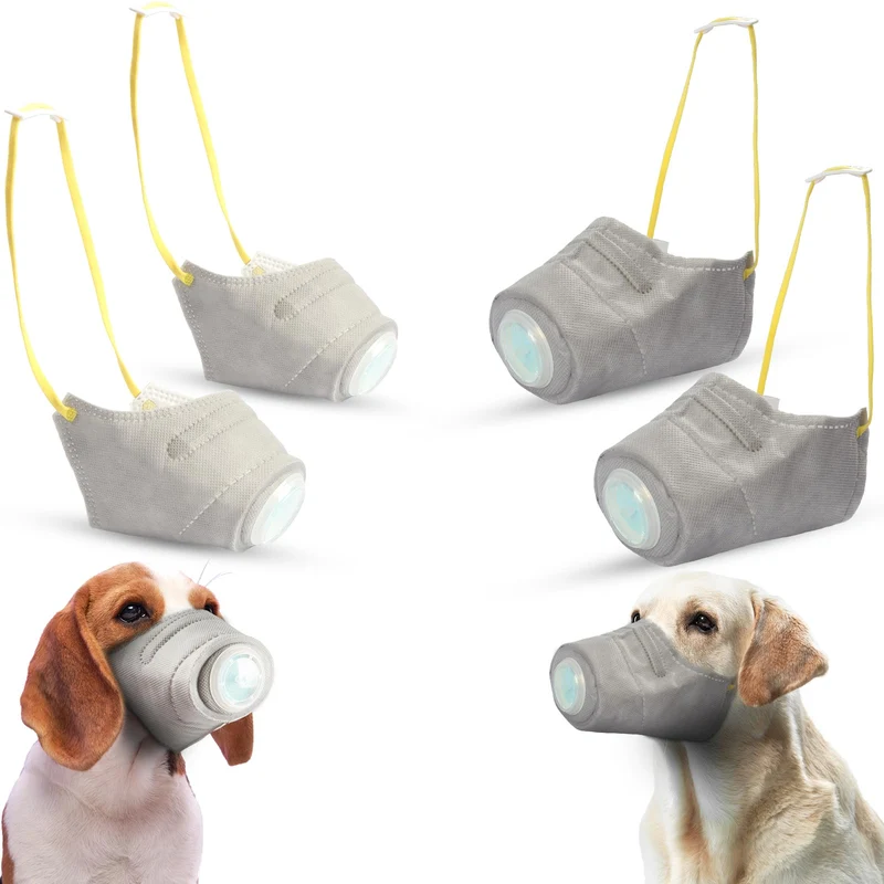 adweli Masque Filtrant pour Chien – Muzzle Réutilisable 4 Couches, Ajustable (Tailles S+M et M+L) – Lot de 4