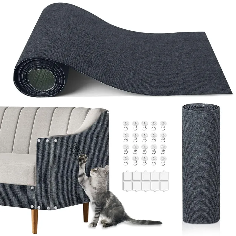 TEBANTY Tapis Griffes Chat 118.5x15.9 po — Auto-adhésif, Protège-Mobilier Gris Foncé