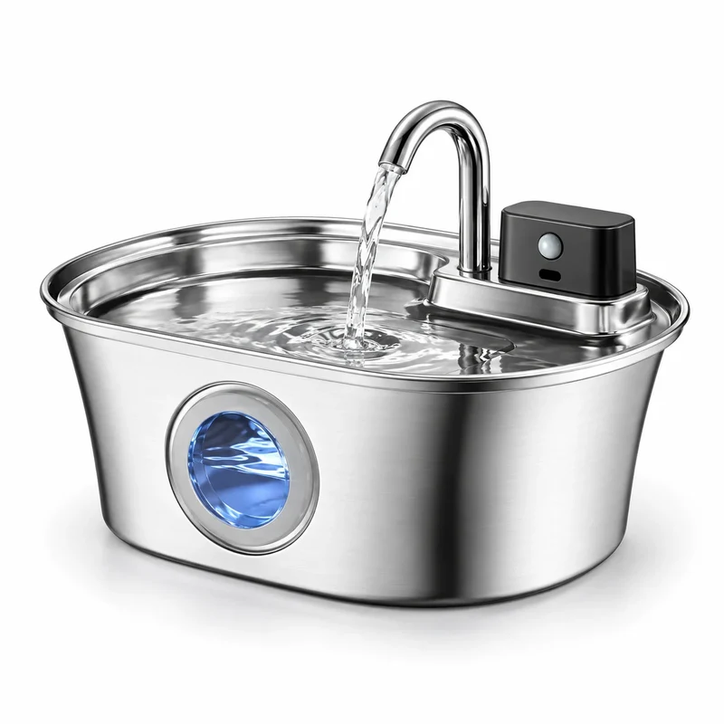 Fontaine à eau pour chat en inox sans fil - Ovale 3,2 L, capteur