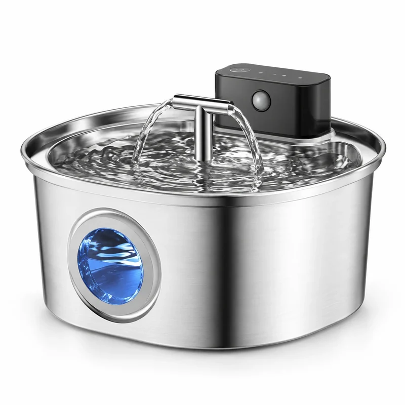 Fontaine à eau pour chat en inox sans fil - Ronde 3,2 L, double bec