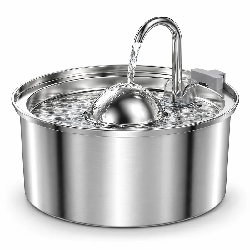 Fontaine à eau pour chat en inox - Ronde 3,2 L, bec robinet et dôme cascade