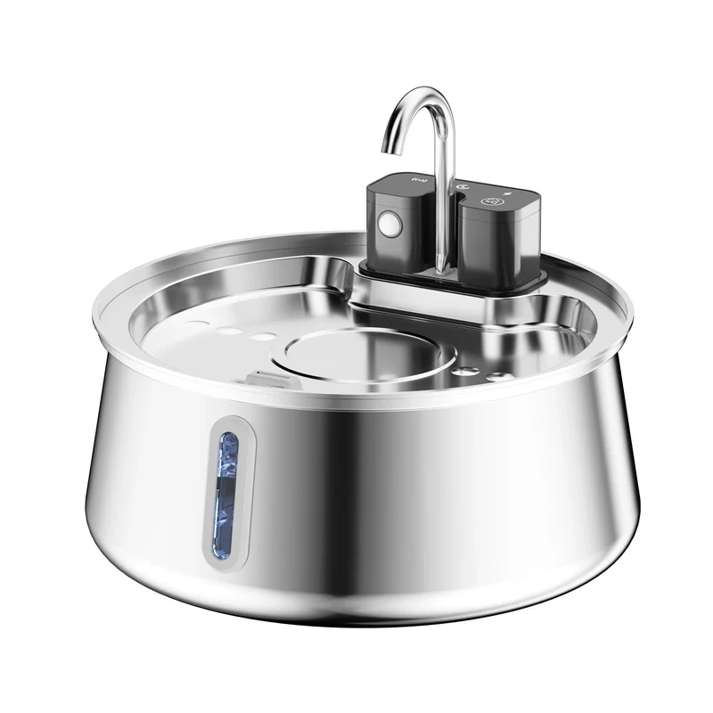 Fontaine à eau pour chat en inox sans fil - Ronde 4 L, silencieuse et filtrée
