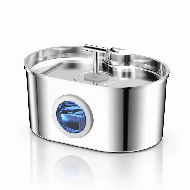 Fontaine à eau pour chat en inox ovale - Filet doux à hublot LED 2,2 L, idéale chat âgé
