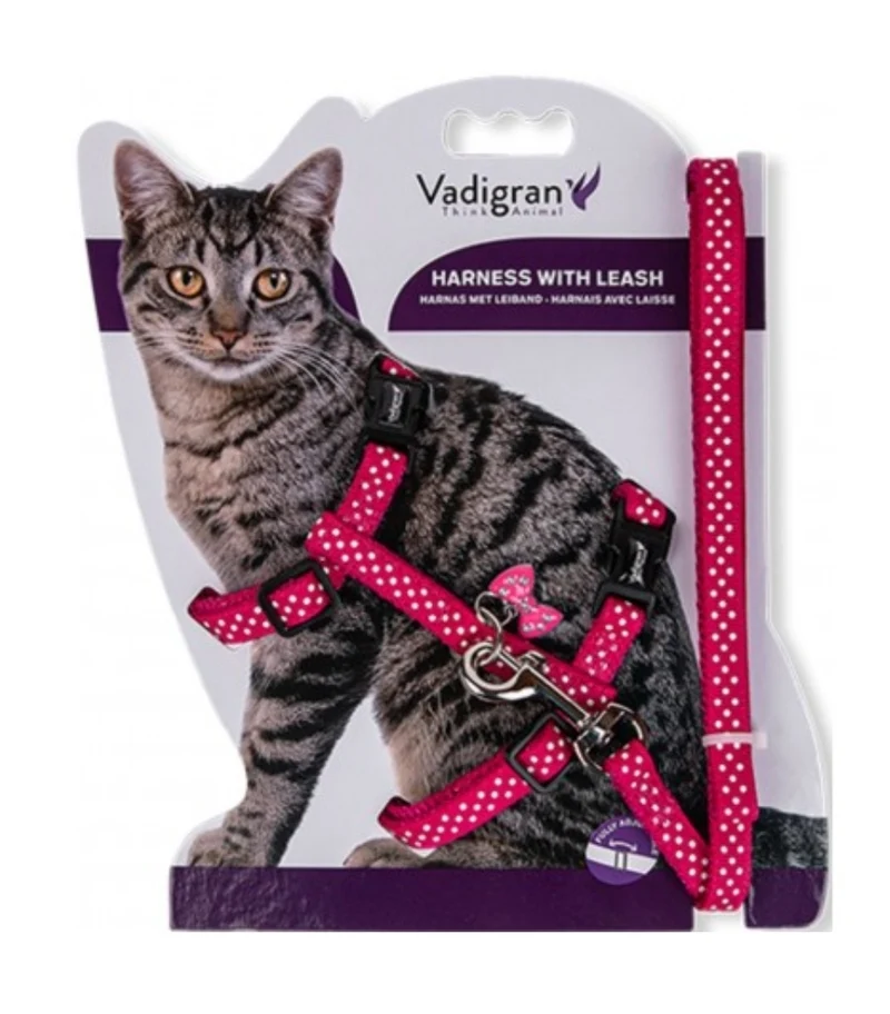 HARNAIS+LAISSE POIS FUCHSIA 15-22/30-32CM+120CM