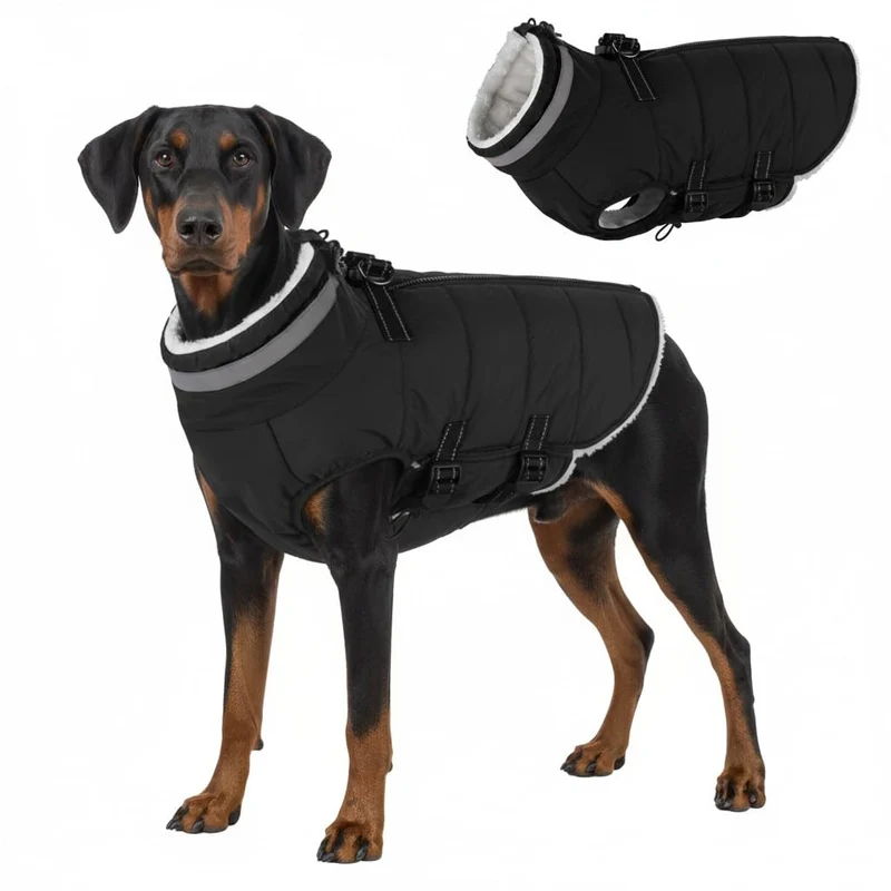 Mklhgty Manteau Chien XXL avec Harnais Integre – Imperméable, Doublure Polaire et Reflechissant