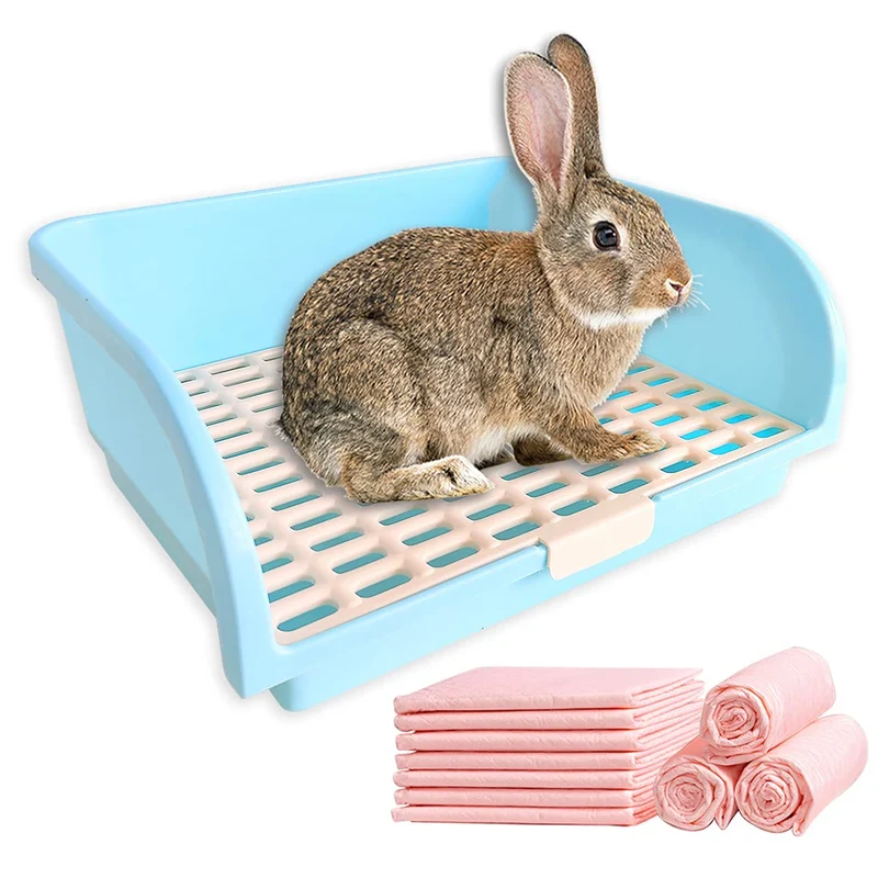 Amakunft Bac Litière Lapin Extragrand 17x13 pouces – Grille Amovible et 10 Tapis-Pipi