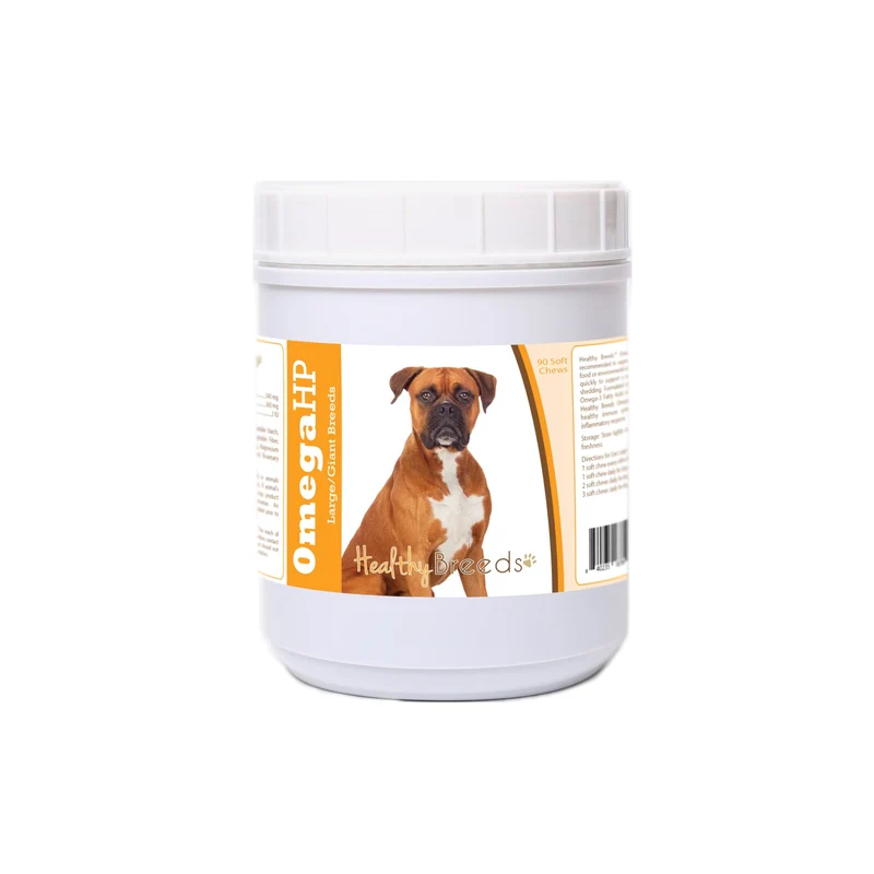 Healthy Breeds Boxer Omega HP – Acides gras oméga pour peau et pelage – Friables, 90 bouchées
