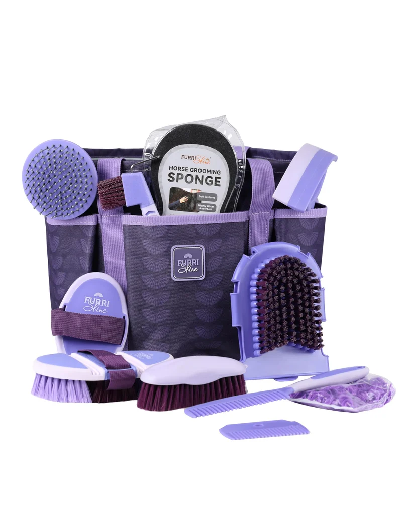 Furrishine – Kit Grooming Équestre Pro 11 Pièces avec Sac Étanche et Poignées Silicone Antidérapantes