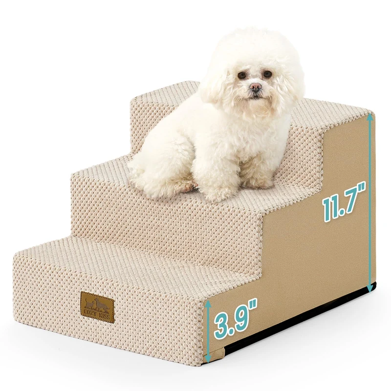 COZY KISS Escalier Chien Petit – 3 Niveaux, Hauteur 11,7 po, Beige