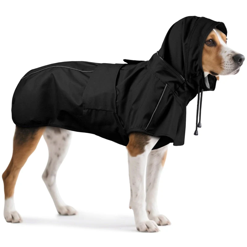 OUOBOB Manteau de pluie pour chiens XL – Imperméable, capuche et passe-laisse, bandes réfléchissantes