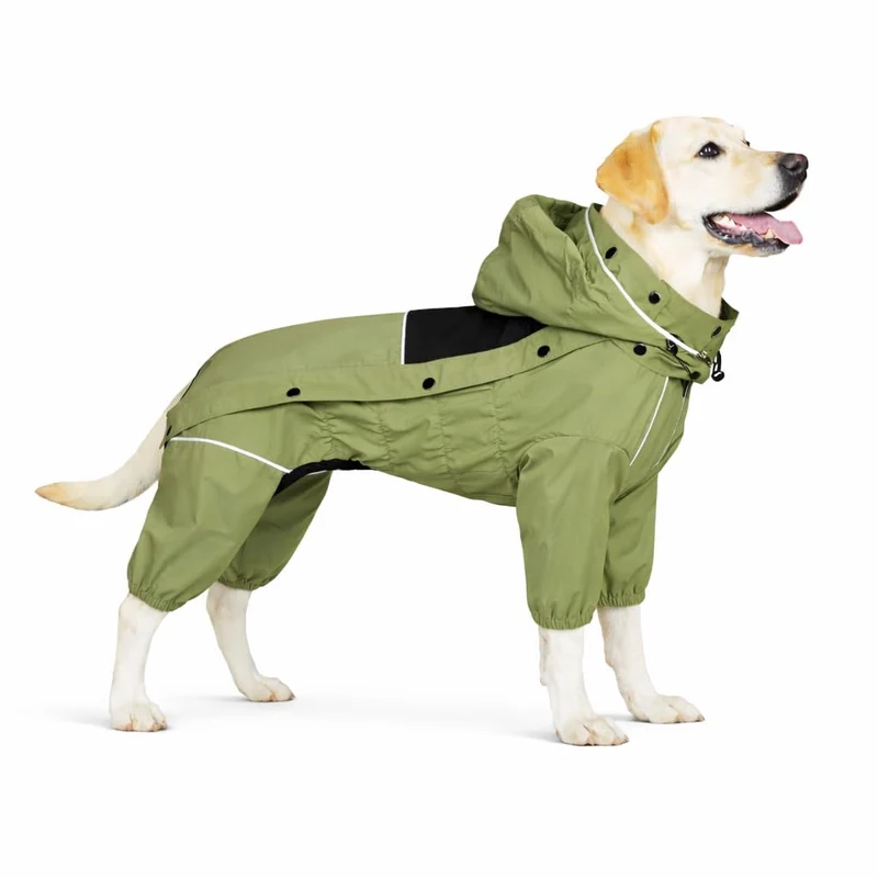 LOVELONGLONG Imperméable Chien avec Capuche Amovible – Veste Extérieure Tout-en-Un XXL Vert Sauge