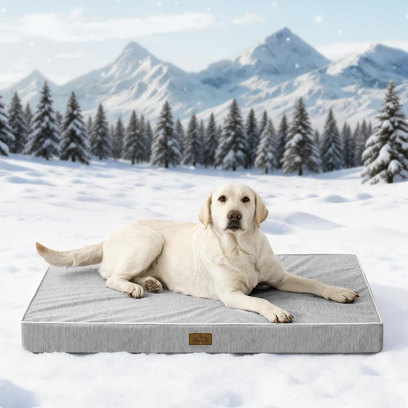 COZY KISS Grand Lit Chien Orthopédique Refroidissant – 44x32x4in, Housse Lavable, Gris Argent