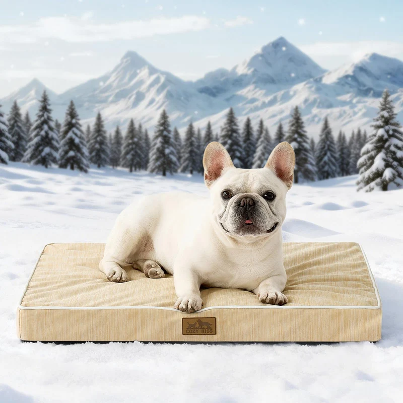 COZY KISS Tapis Refroidissant pour Cage de Chien – Tapis Imperméable avec Housse Lavable, Soutien Orthopédique Mousse Nid d'Abeille, 29×18×3 po, Beige