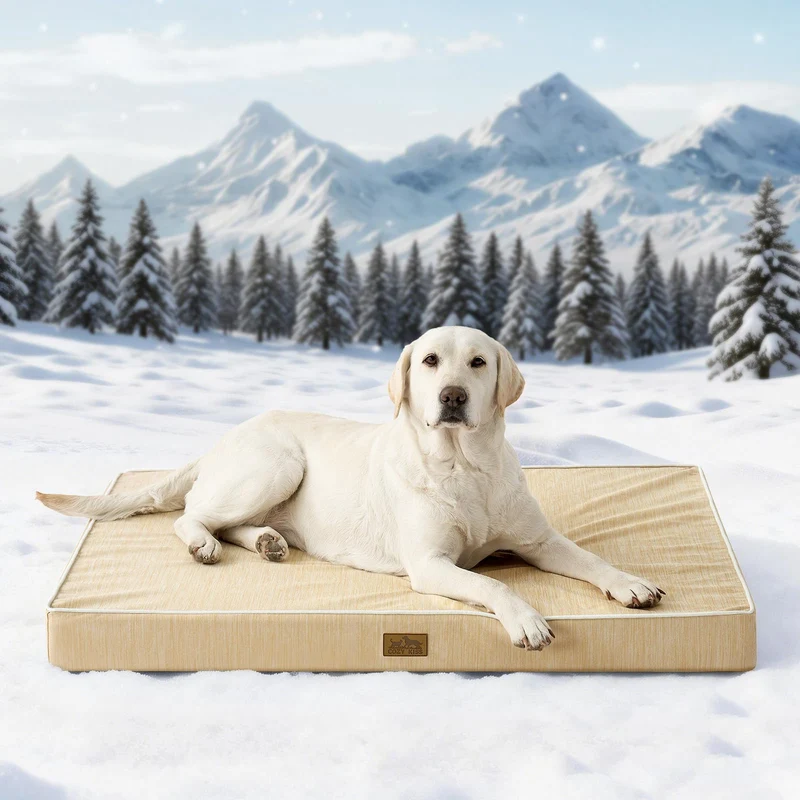 COZY KISS Grand Lit Orthopedique pour Chiens – Lit Refroidissant 44×32×4 po Beige