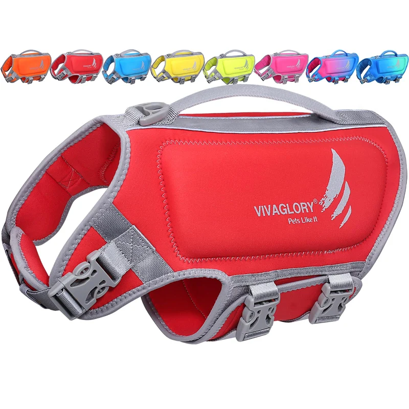 VIVAGLORY Gilet de sauvetage pour chien – Haute flottabilité avec poignée, taille M, rouge