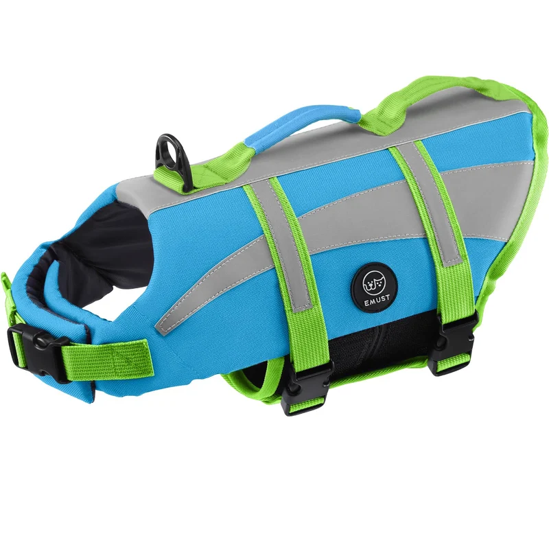 EMUST Gilet de Sauvetage Chien Grand – Double Poignées, Haute Visibilité NewBlue, Taille L