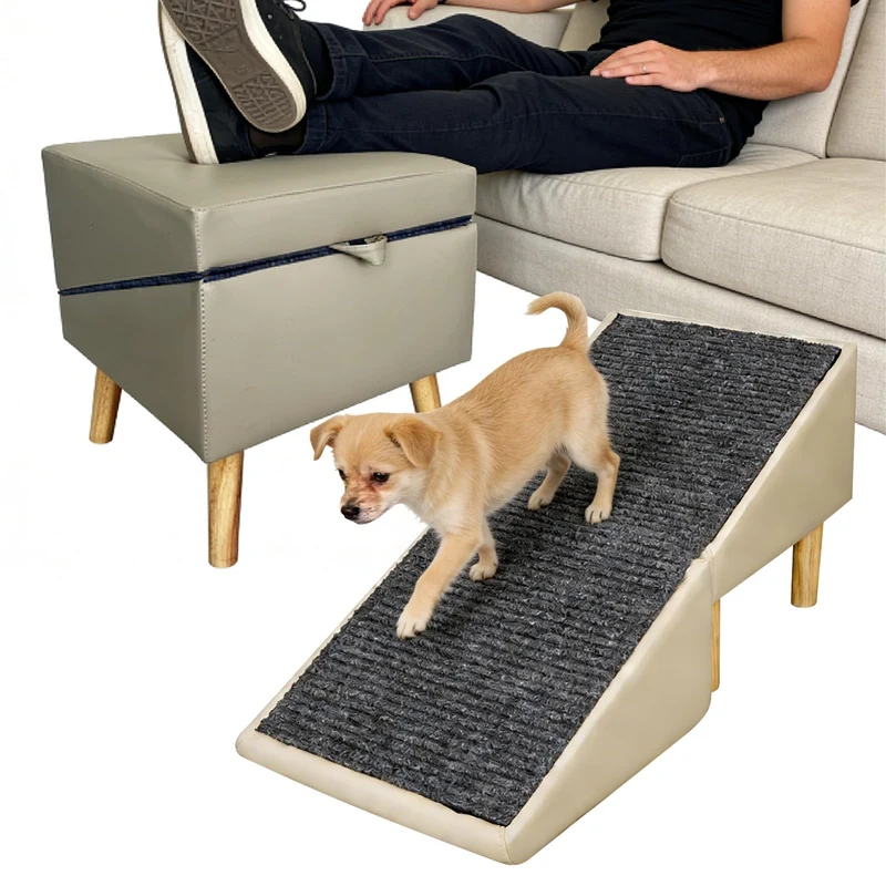 WLDGQGE Rampe pour chien 2-en-1 ottomane pliable – accès canapé et lit, bois massif