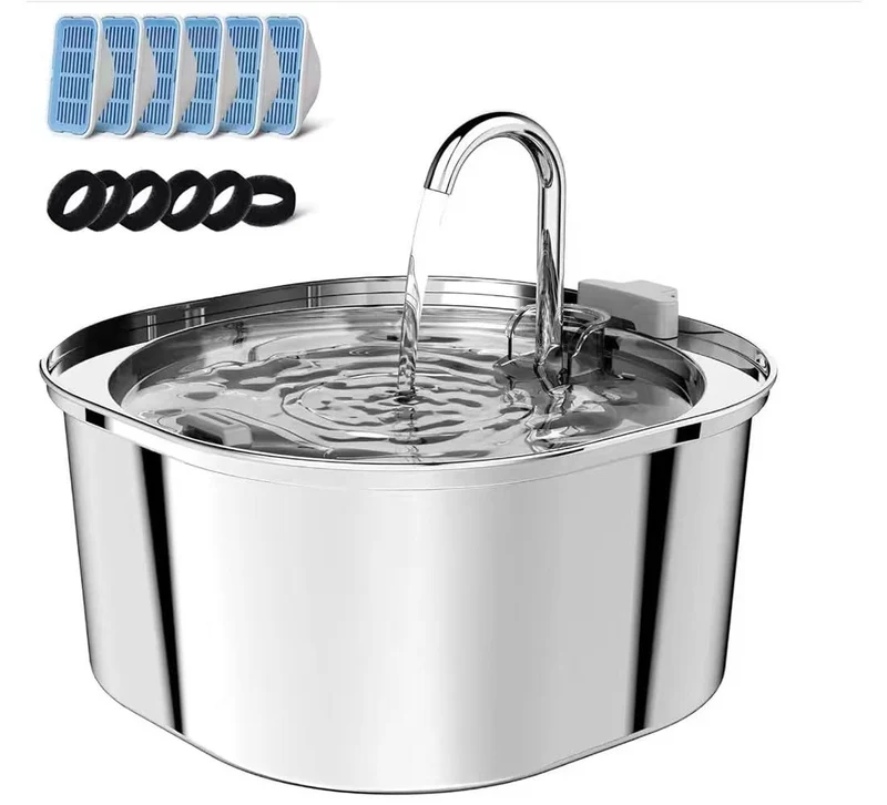PEKTACO Fontaine pour Chat en Acier Inox 3,2 L – Filtration Avancée et Pompe Silencieuse