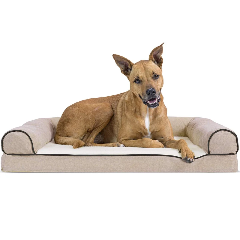Lit orthopédique Furhaven pour chiens moyens et grands – Canapé crème Sherpa & Chenille, Grand