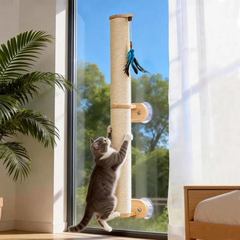 Lulu's World Griffoir mural pour chats — Pas de perçage, 4 ventouses, sisal naturel, 31,4 pouces