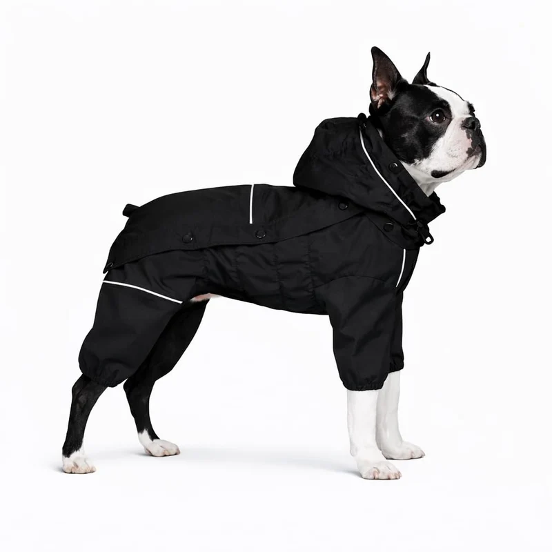 Lovelonglong Manteau pour Chien Imperméable et Doublure Polaire – Capuche Amovible, Noir, Taille F XL