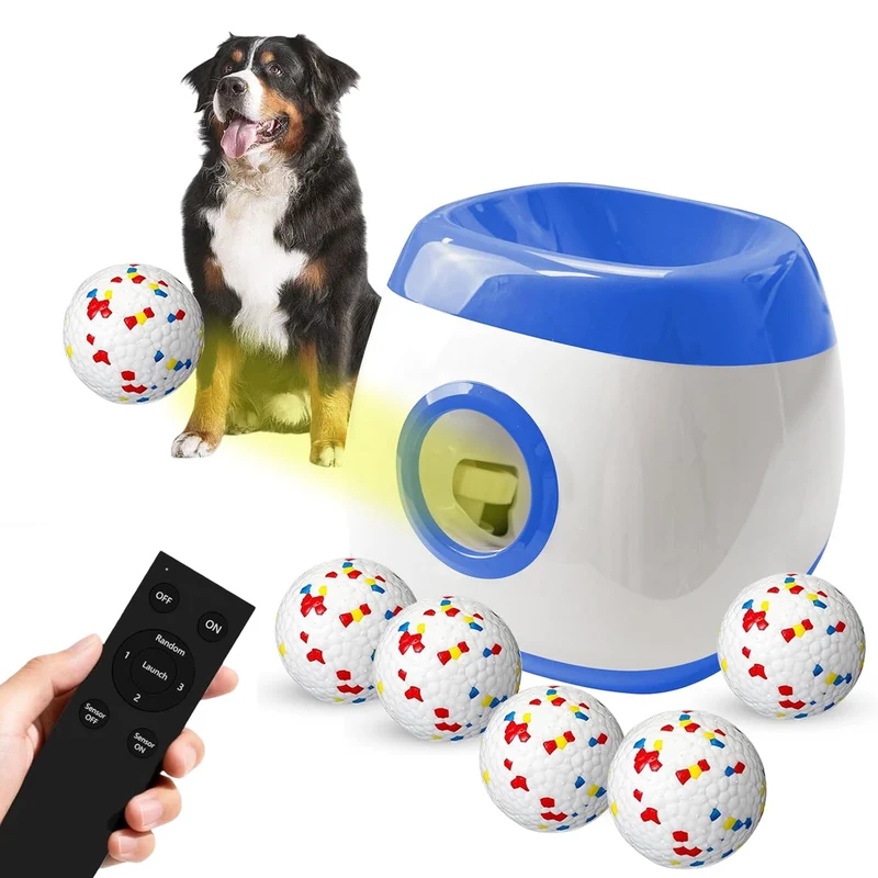 cuelab Lanceur Automatique de Balle pour Chiens — Distance Réglable 26–39 pieds, 42–59 pieds et 62–78 pieds, Télécommande, 6 Balles 2,5″ ETPU, Extérieur et Intérieur