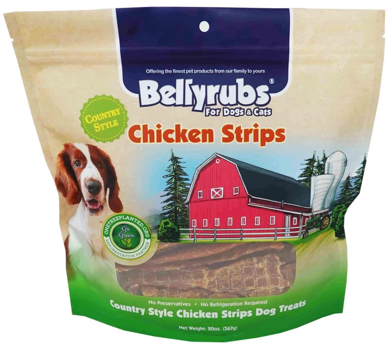 Bellyrubs Bâtonnets de Poulet Style Campagnard pour Chiens - 20oz | Filets de Poulet 97% Maigre | Friandises Naturelles Sans Gluten ni Céréales | Entraînement Protéiné pour Chiens | Fabriqué aux États-Unis